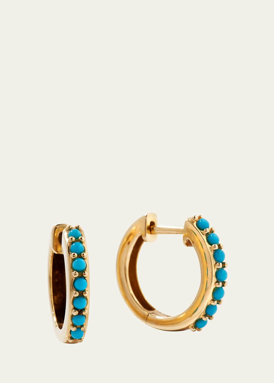 Image 1 of 1: 14k Small Prong Turquoise Huggie Hoop Earrings