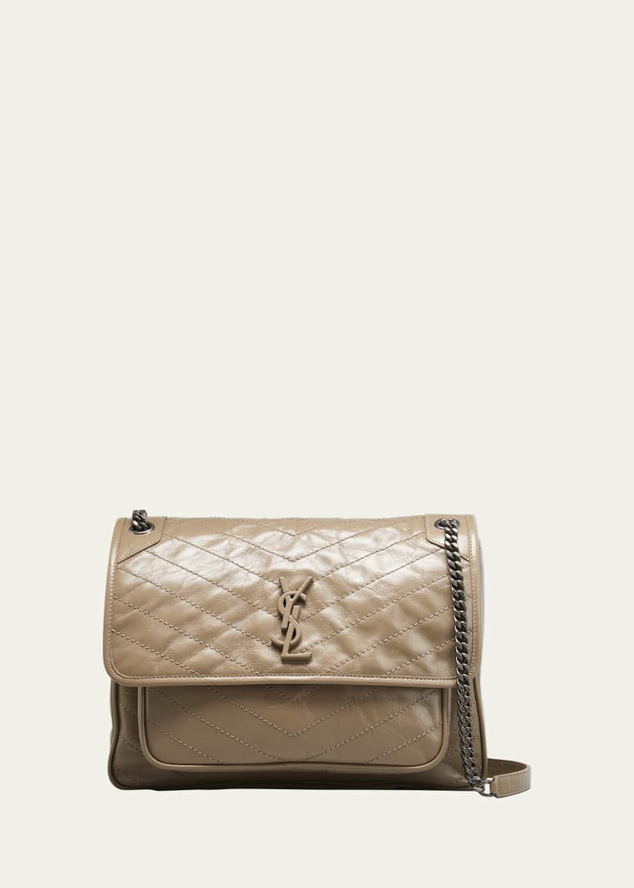 Saint Laurent Niki Large Flap YSL Shoulder Bag in Crinkled Leather