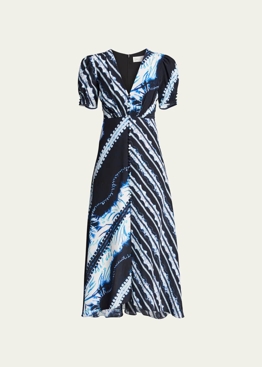 Saloni Lea Printed Long Dress - Bergdorf Goodman