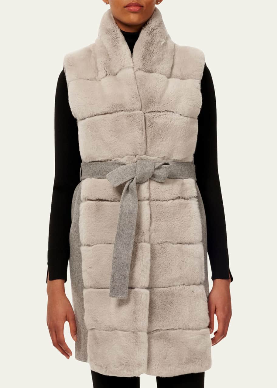 Gorski Belted Reversible Rex Rabbit Fur Vest w Wool Back