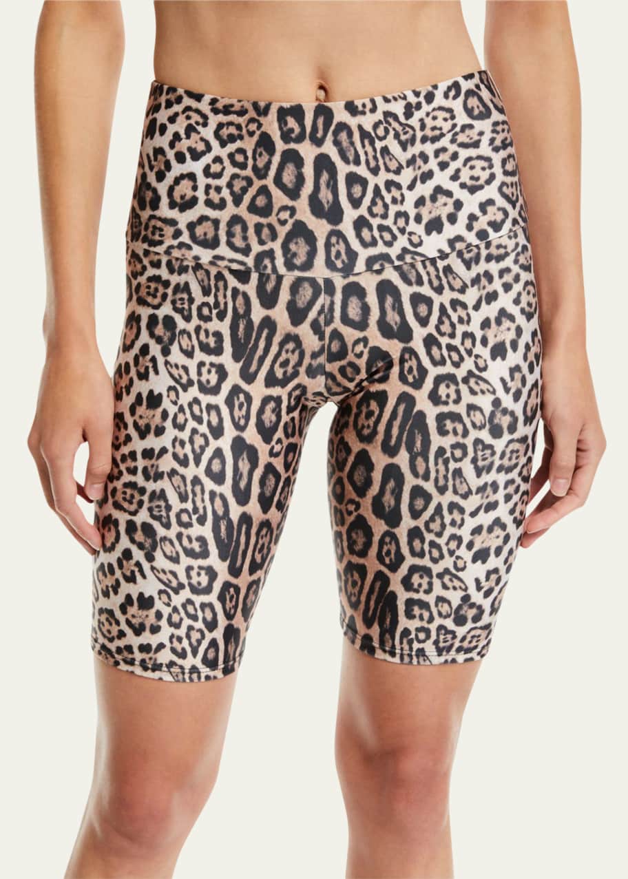 Image 1 of 1: High-Rise Leopard-Print Activewear Bike Shorts