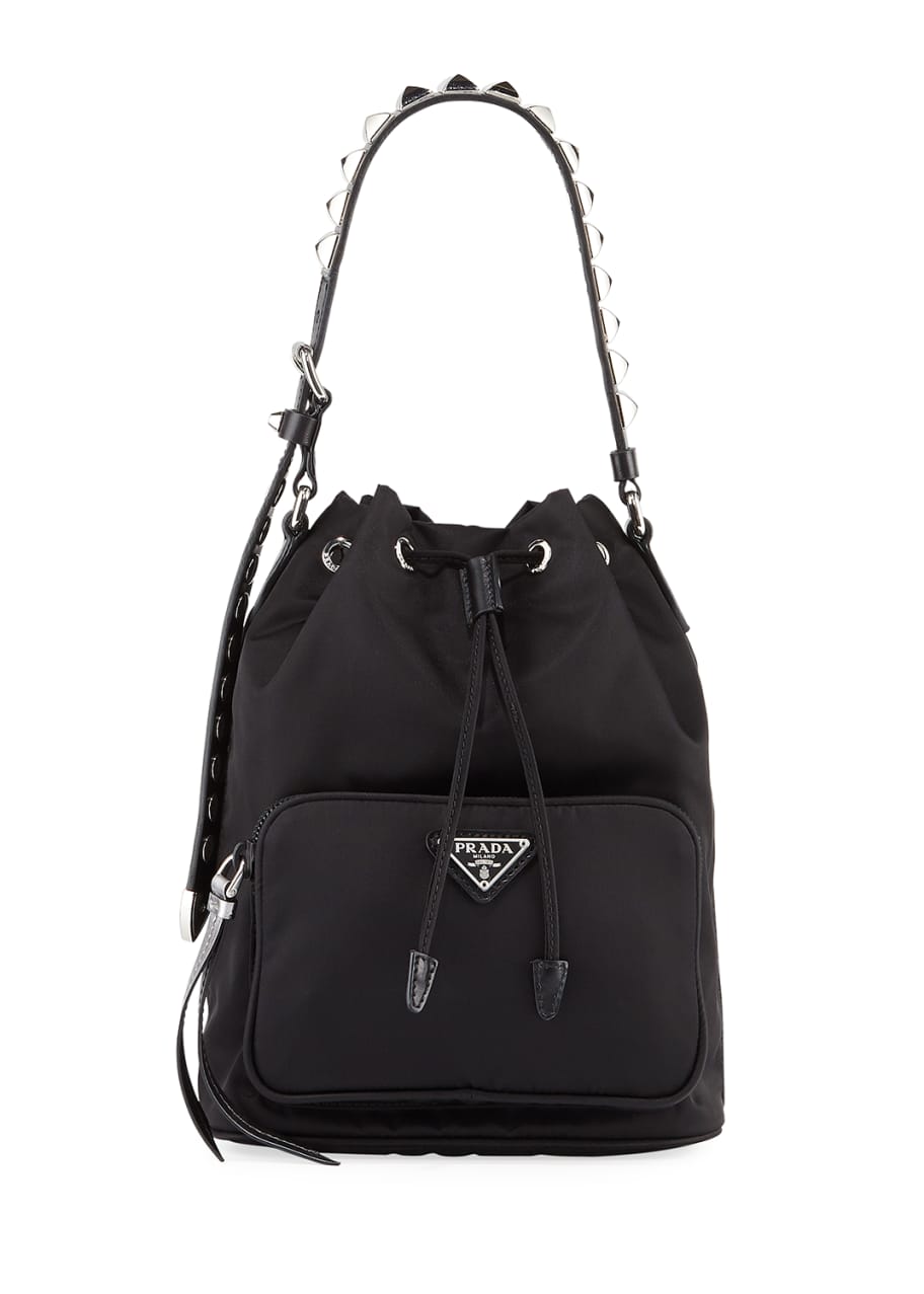 Prada Prada Black Nylon Bucket Bag with Studding Bergdorf Goodman