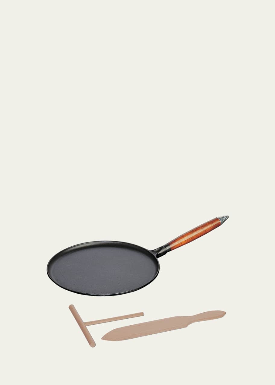 Image 1 of 1: 11" Cast Iron Crepe Pan with Spreader and Spatula
