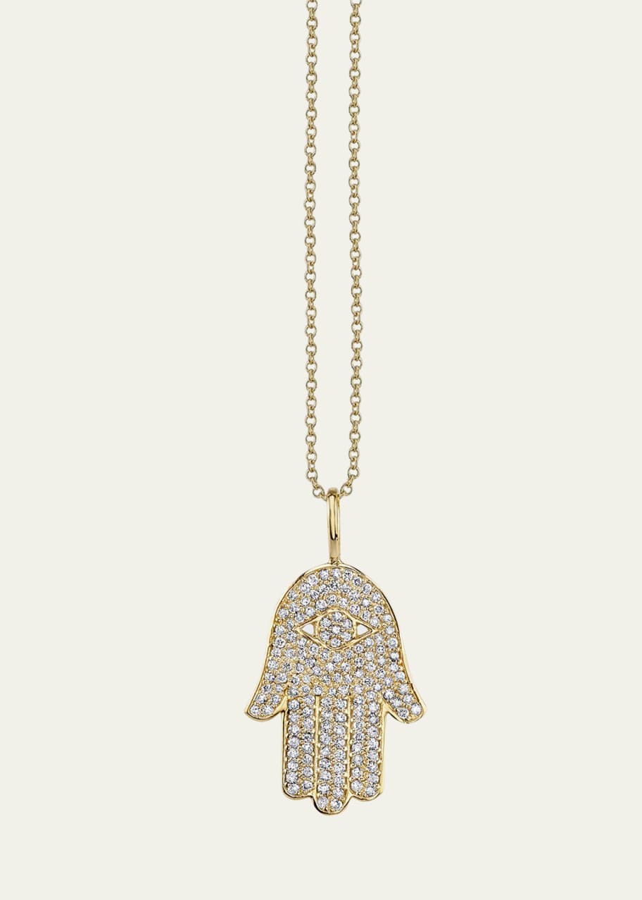 Image 1 of 1: 14k Large Hamsa Diamond Charm Necklace