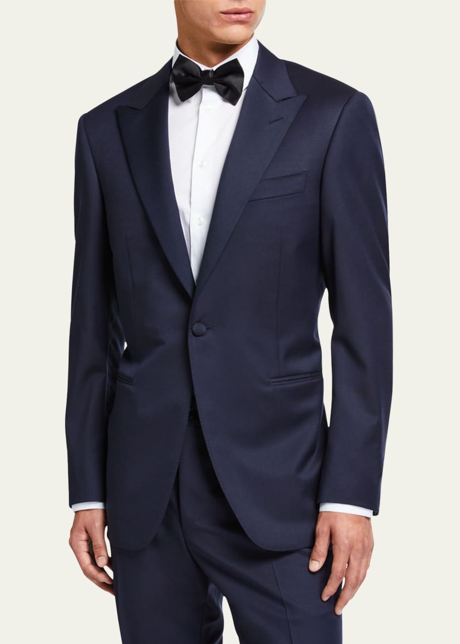 Wool Two Piece Tuxedo Suit with Satin Peak Lapel