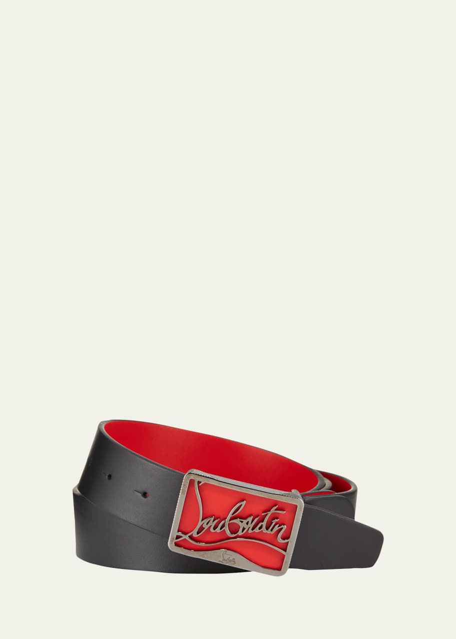Image 1 of 1: Men's Ricky Leather Belt w/ Brass Logo Buckle