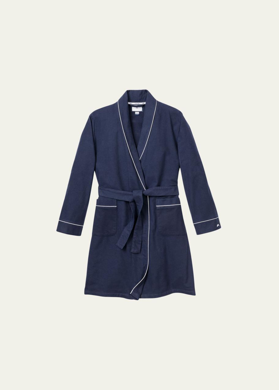 Petite Plume Flannel Contrast-Piping Robe, Size 2-14 - Bergdorf Goodman