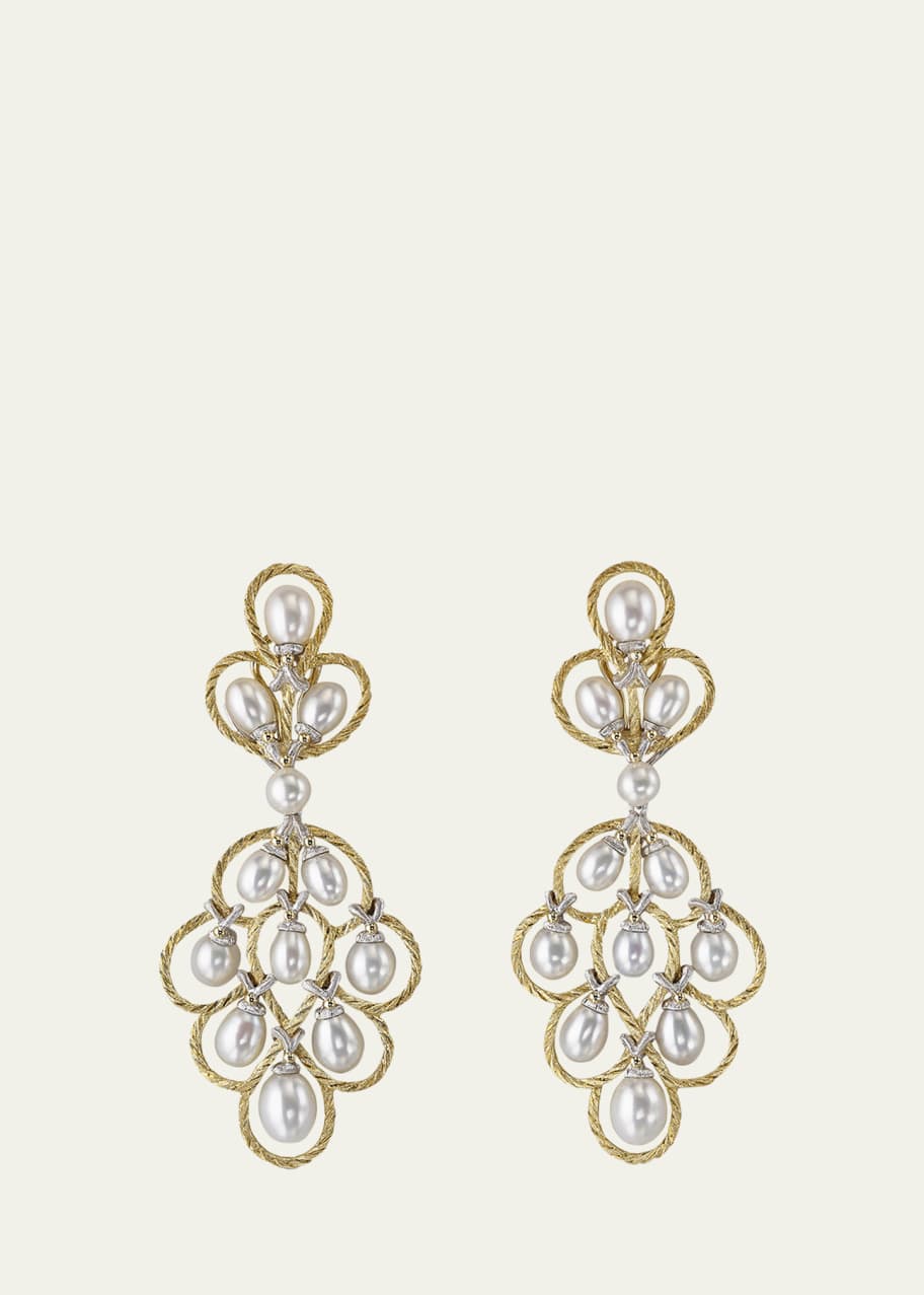 Image 1 of 1: Yellow and White Gold Pearl Earrings
