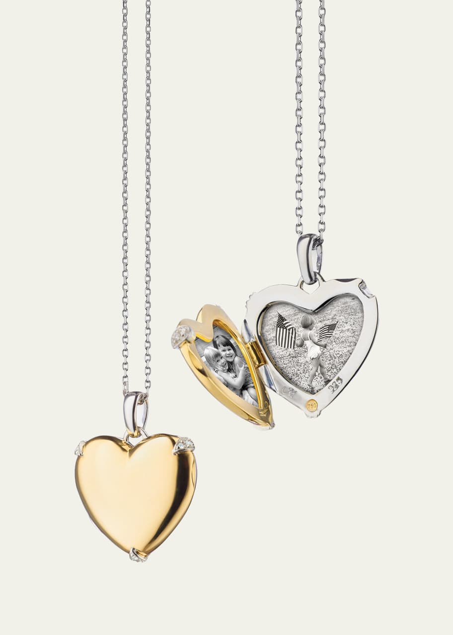 Image 1 of 1: Two Tone Heart of Gold Locket Necklace in 18K Yellow Gold and Sterling Silver