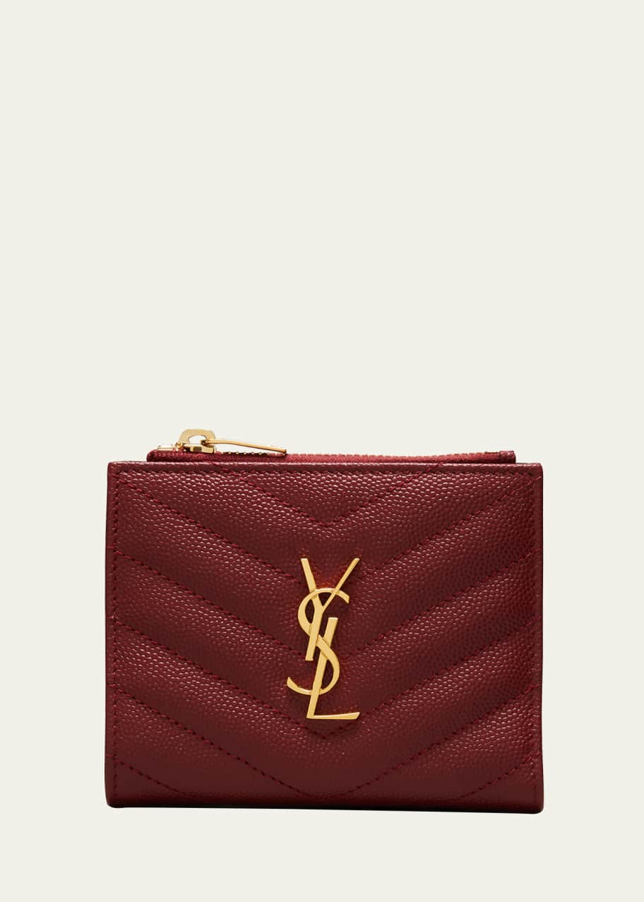 リ*コ様 SAINT LAURENT 三つ折り財布 ボルドー Saint Laurent YSL Monogram Small Ziptop Wallet in Grained Leather