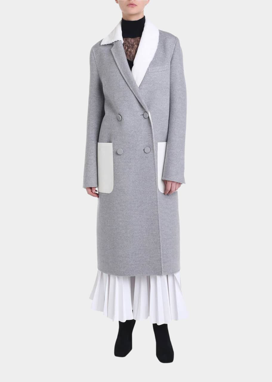 Image 1 of 1: Fur-Lapel Double-Breasted Cashmere Coat