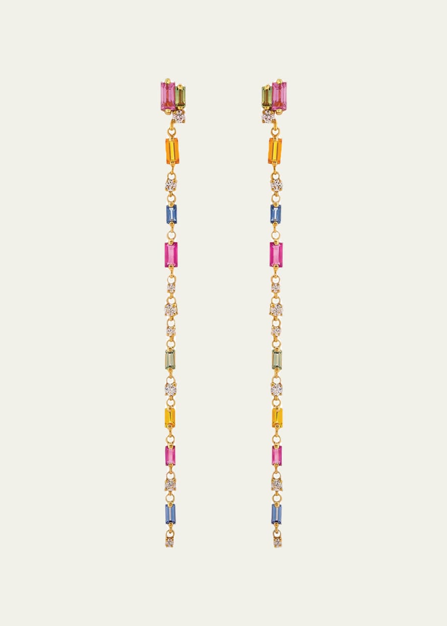 Image 1 of 1: 18k Yellow Gold Diamond & Sapphire Dangle Earrings