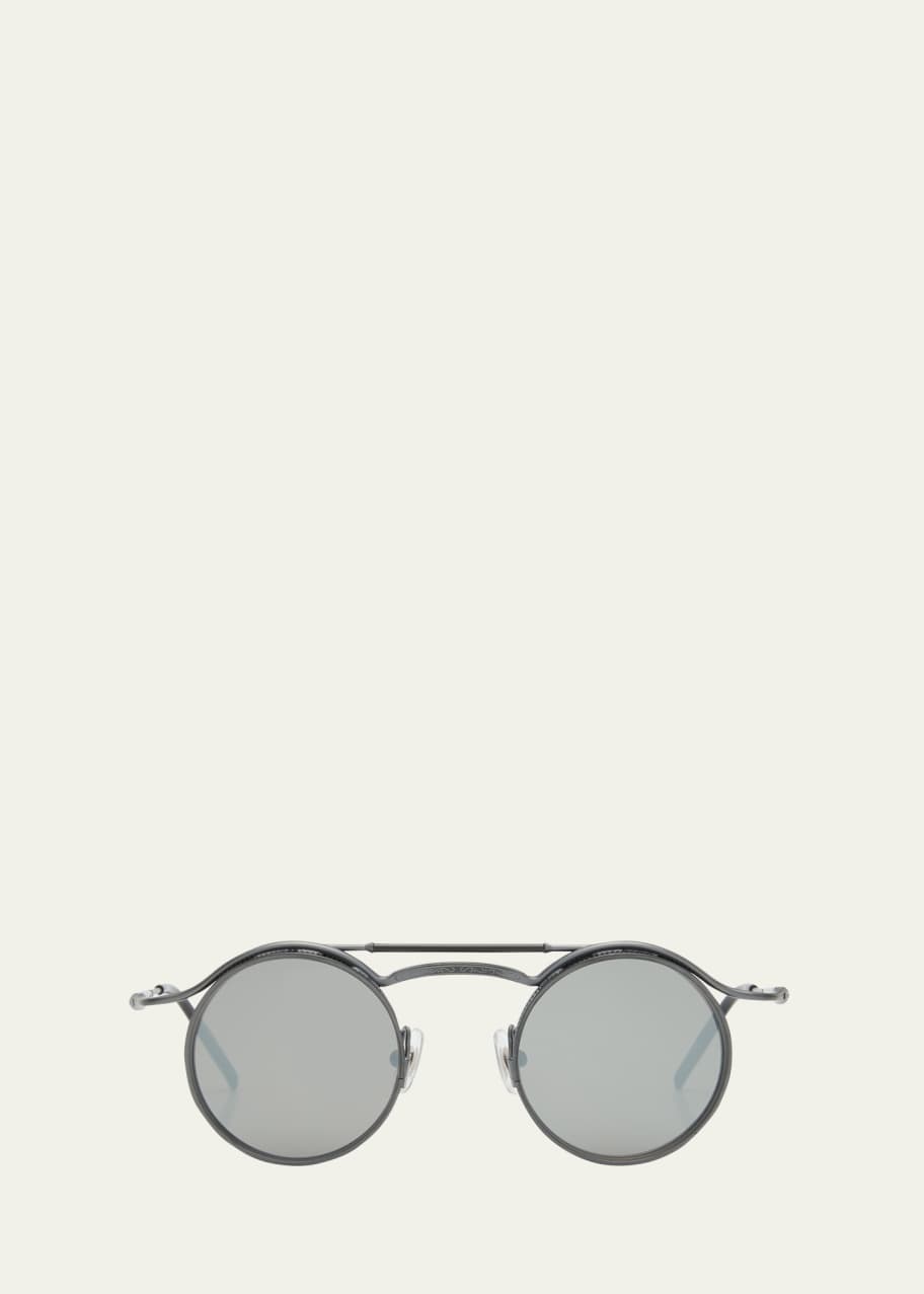 Image 1 of 1: Men's Round Titanium Sunglasses with Brow Bar