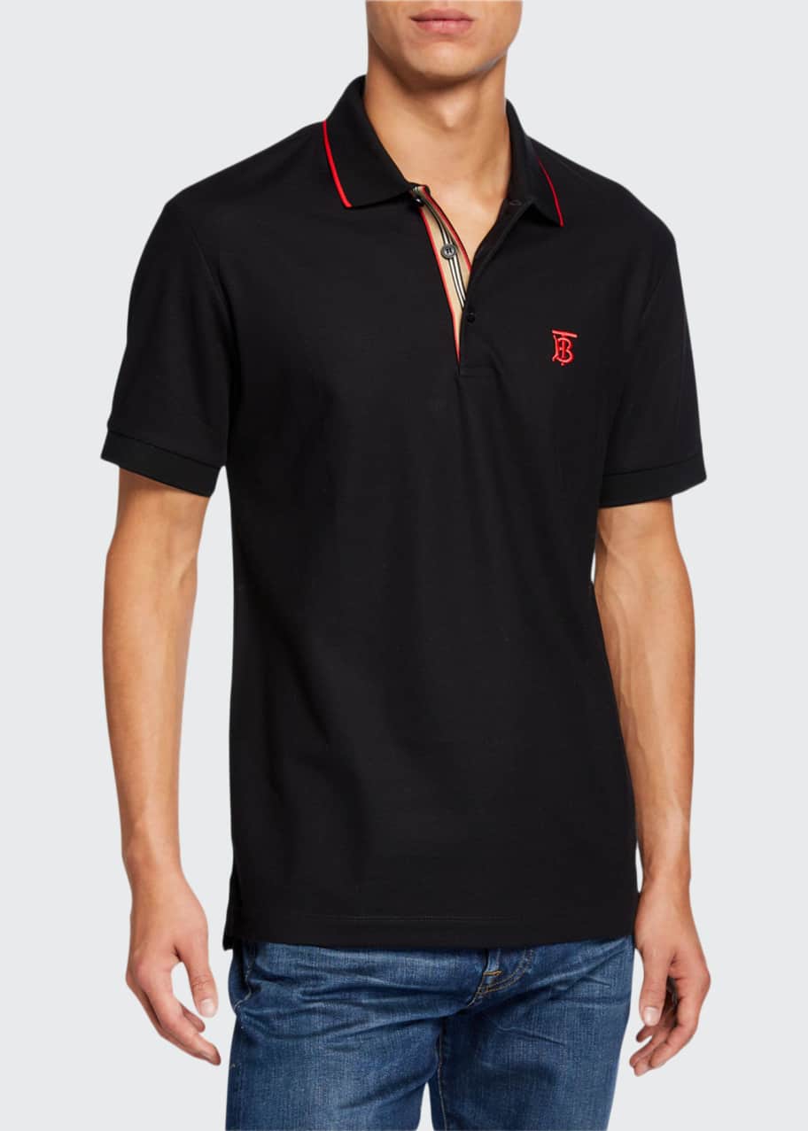 Image 1 of 1: Men's Icon Stripe-Placket Polo Shirt, Black