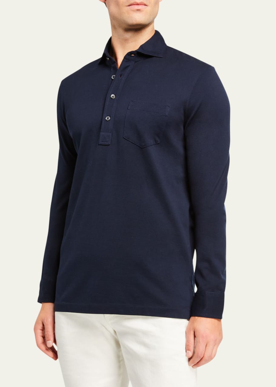 Ralph Lauren Purple Label Men's Washed Long-Sleeve Pocket Polo