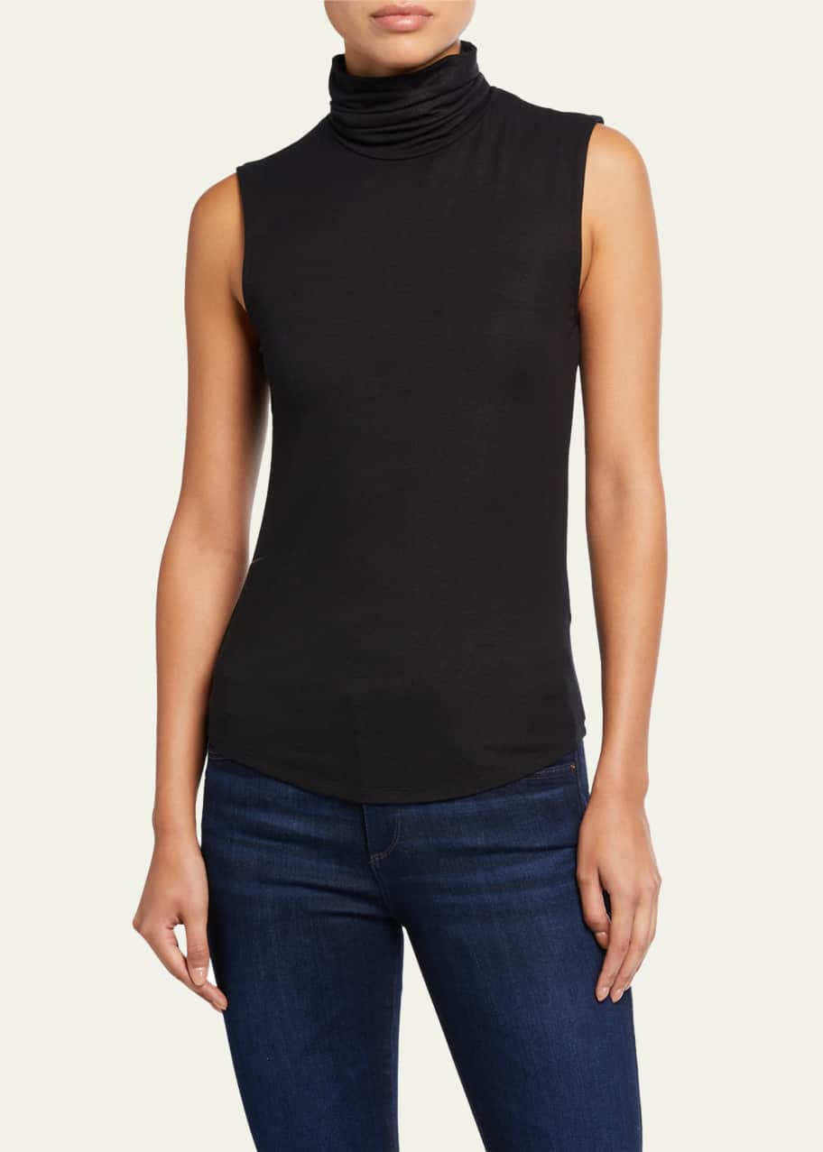 Majestic Filatures Metallic Soft Touch Sleeveless Turtleneck Tee