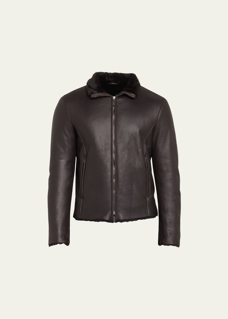 Image 1 of 1: Men's Shearling-Lined Leather Jacket