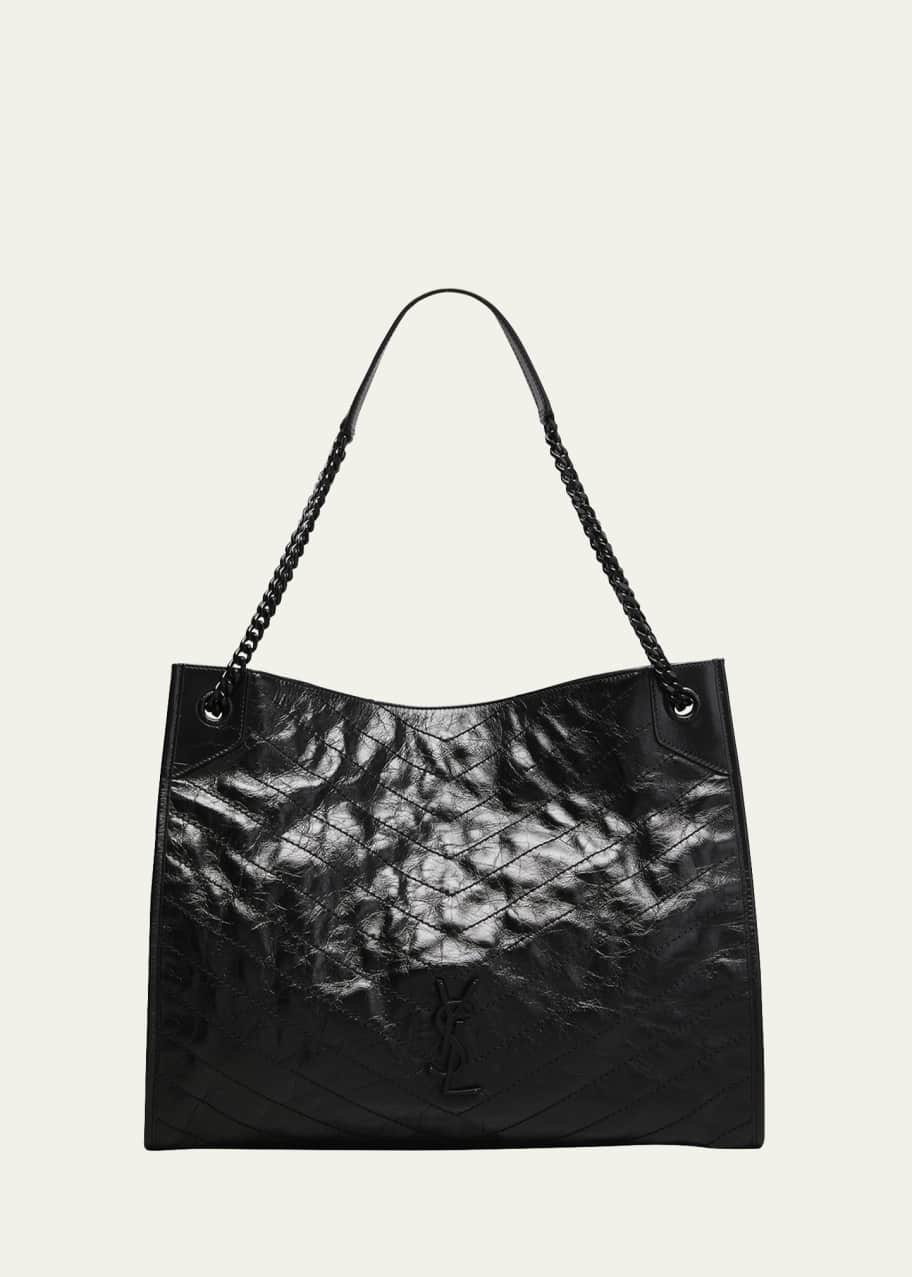 Saint Laurent Niki Large Crinkled Calf Shopper Shoulder Bag, Black