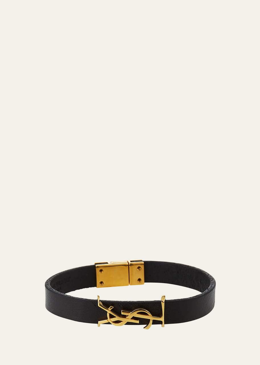Leather YSL Monogram Bracelet Black Gold