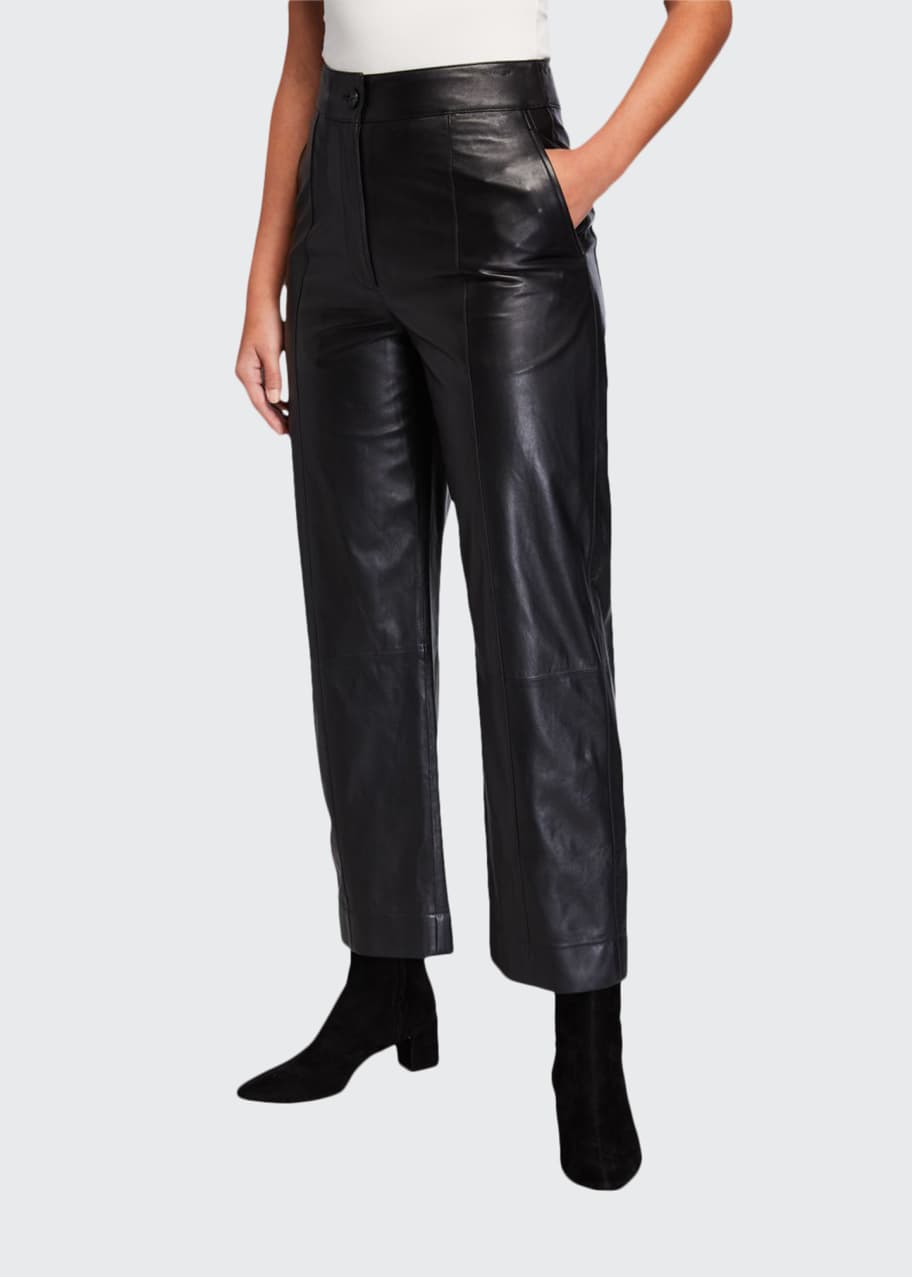 Image 1 of 1: Straight-Leg Leather Pants