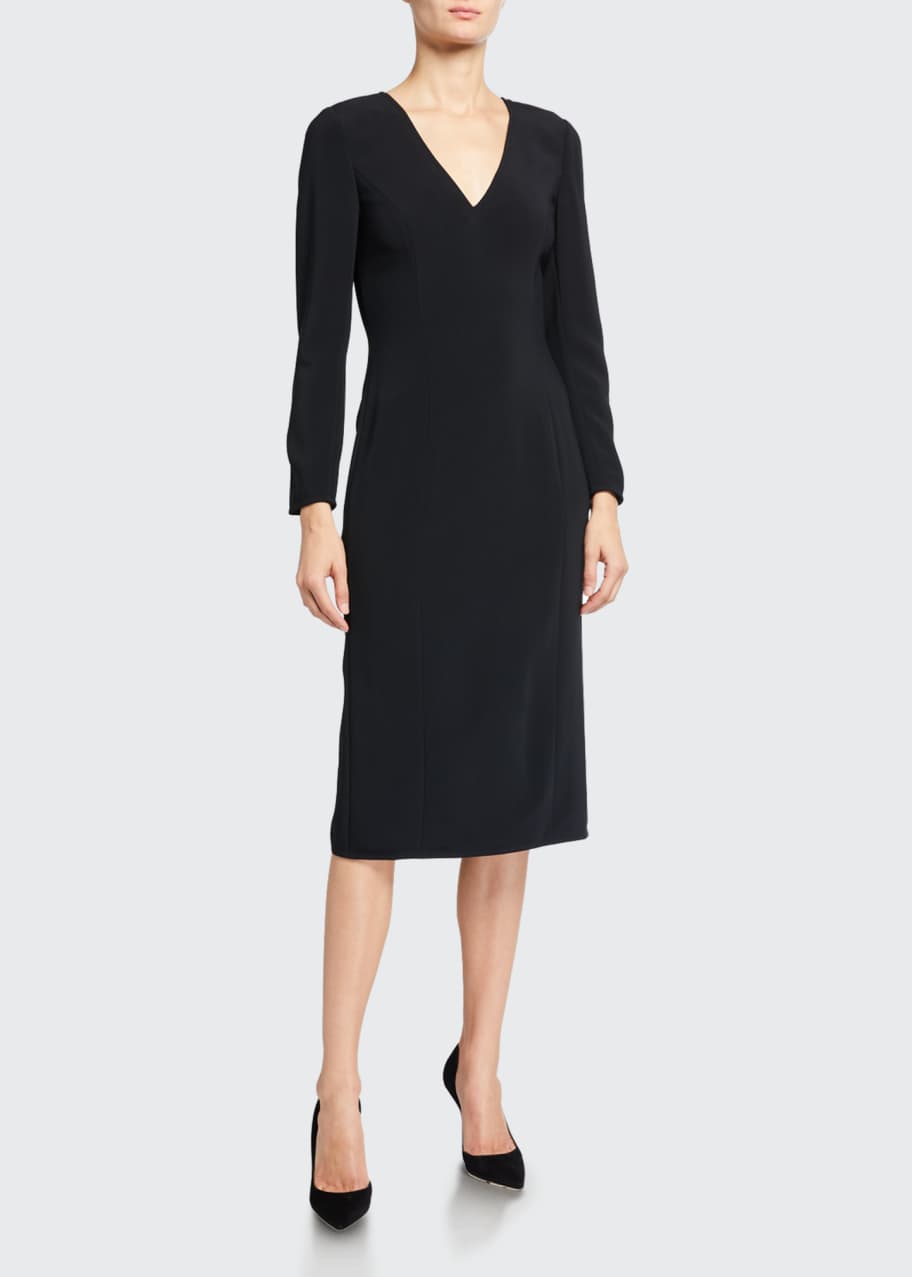Carolina Herrera Long-Sleeve V-Neck Sheath Dress - Bergdorf Goodman