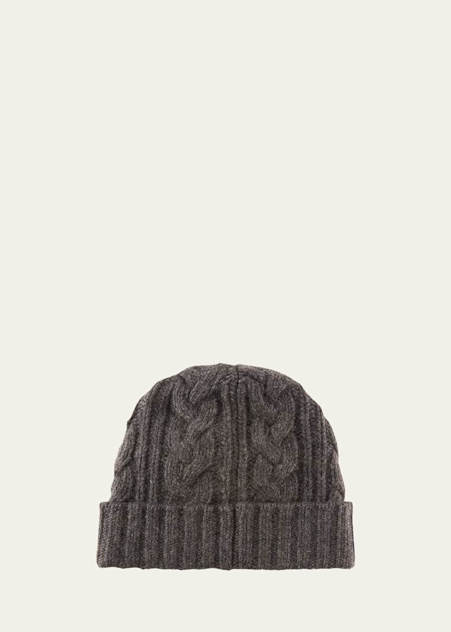 Image 1 of 1: Men's Cable-Knit Cuffed Cashmere Beanie Hat
