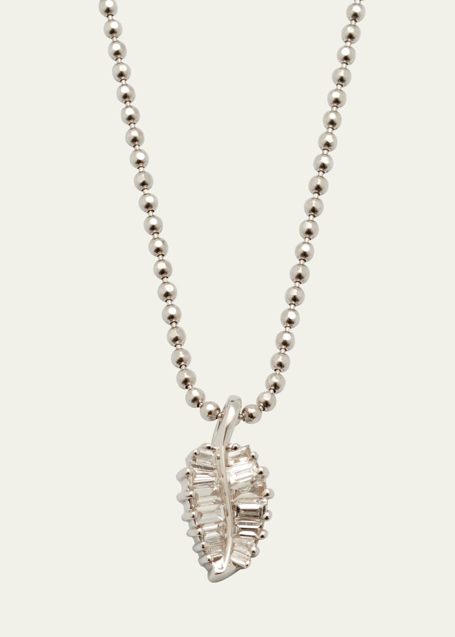 Image 1 of 1: 18k White Gold Diamond Baguette Palm Leaf Necklace