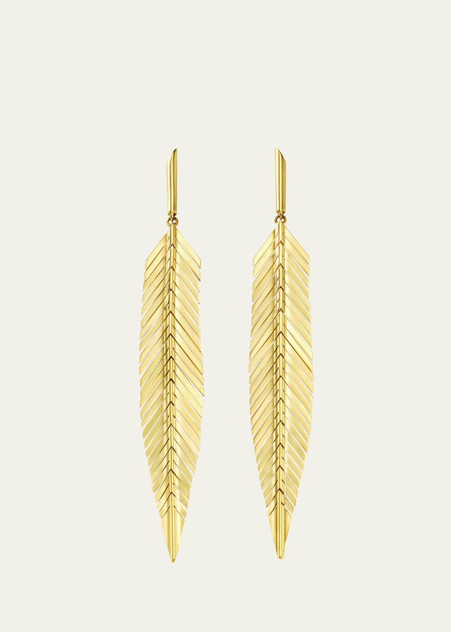 Image 1 of 1: 18k Yellow Gold Medium Feather Drop Earrings