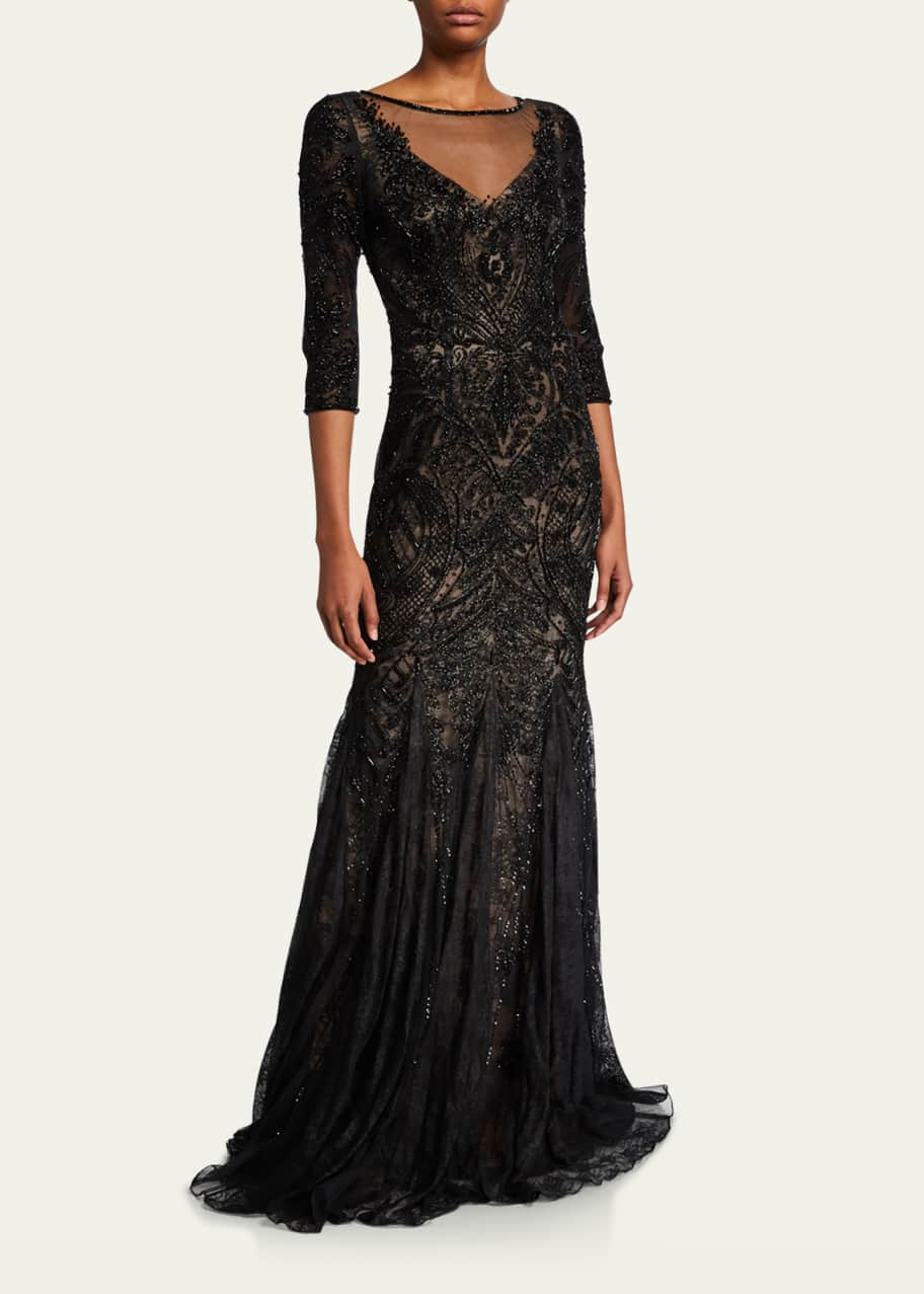 3/4 Sleeve Sequin Gown – THEIA