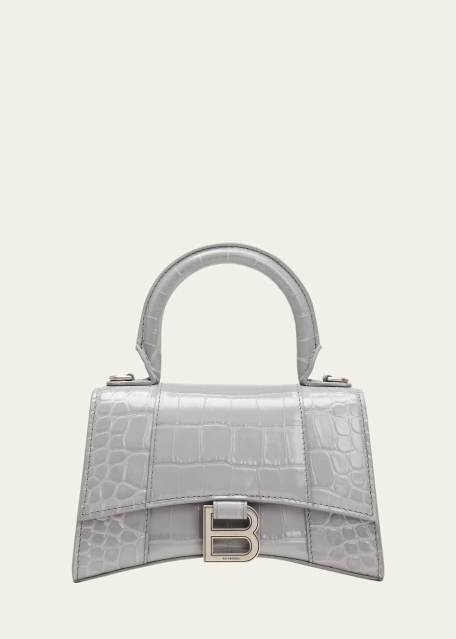 Balenciaga Hourglass XS Crocodile-Embossed Top-Handle Bag