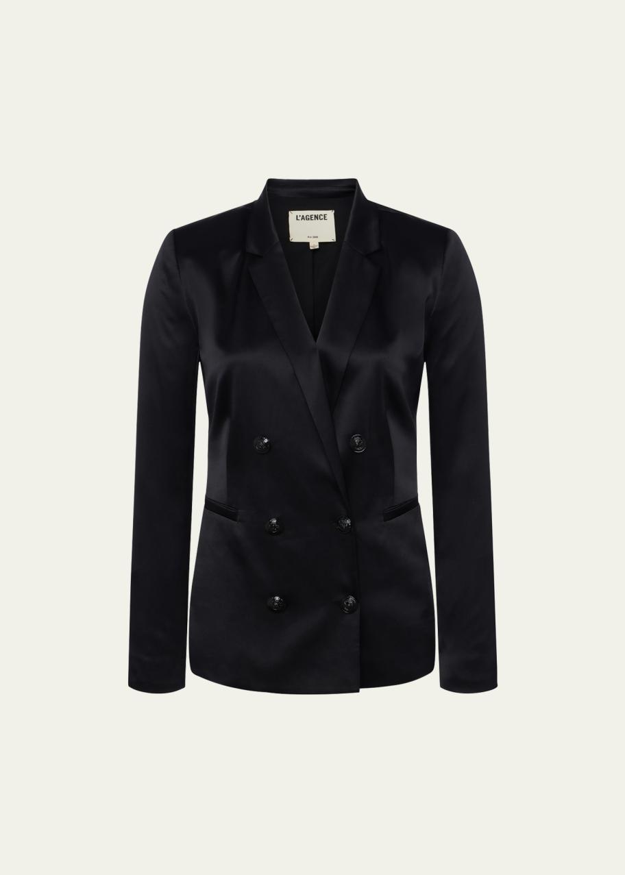 L'Agence Silk Satin Double-Breasted Blazer - Bergdorf Goodman