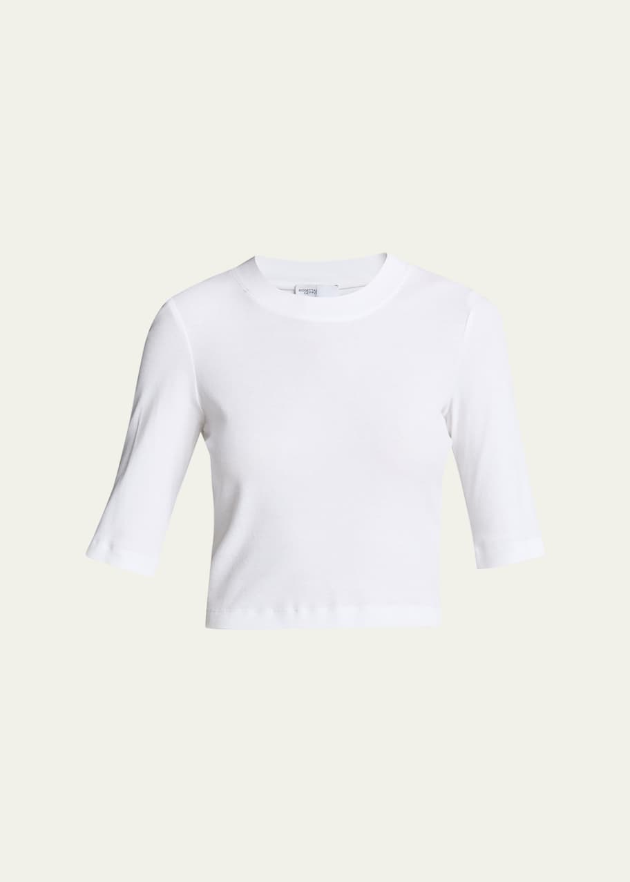 Image 1 of 1: Cotton Cropped-Sleeve T-Shirt