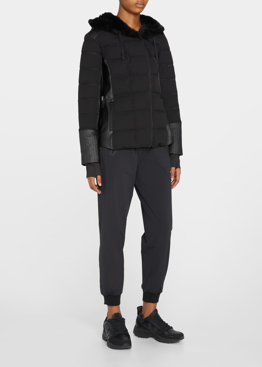 Blanc Noir Asymmetric Moto Puffer Jacket w Faux Fur Bergdorf Goodman