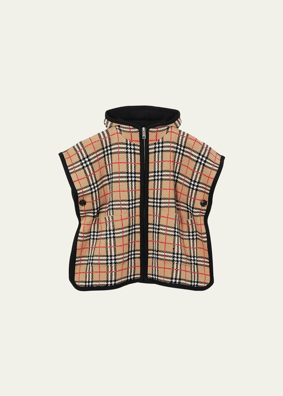 Image 1 of 1: Kid's Hooded Check Cape, Size M-L