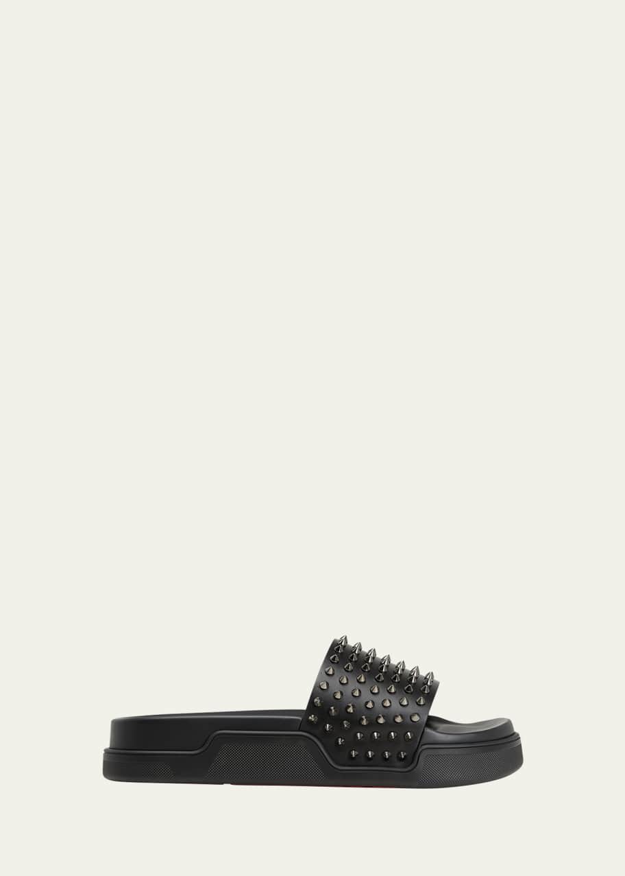 Christian Louboutin Men s Pool Fun Spiked Leather Slide Sandals Bergdorf Goodman