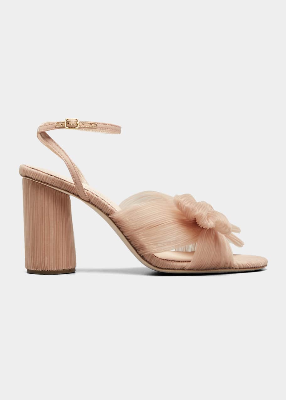 Image 1 of 1: Camellia Pleated Knot Ankle-Strap Sandals