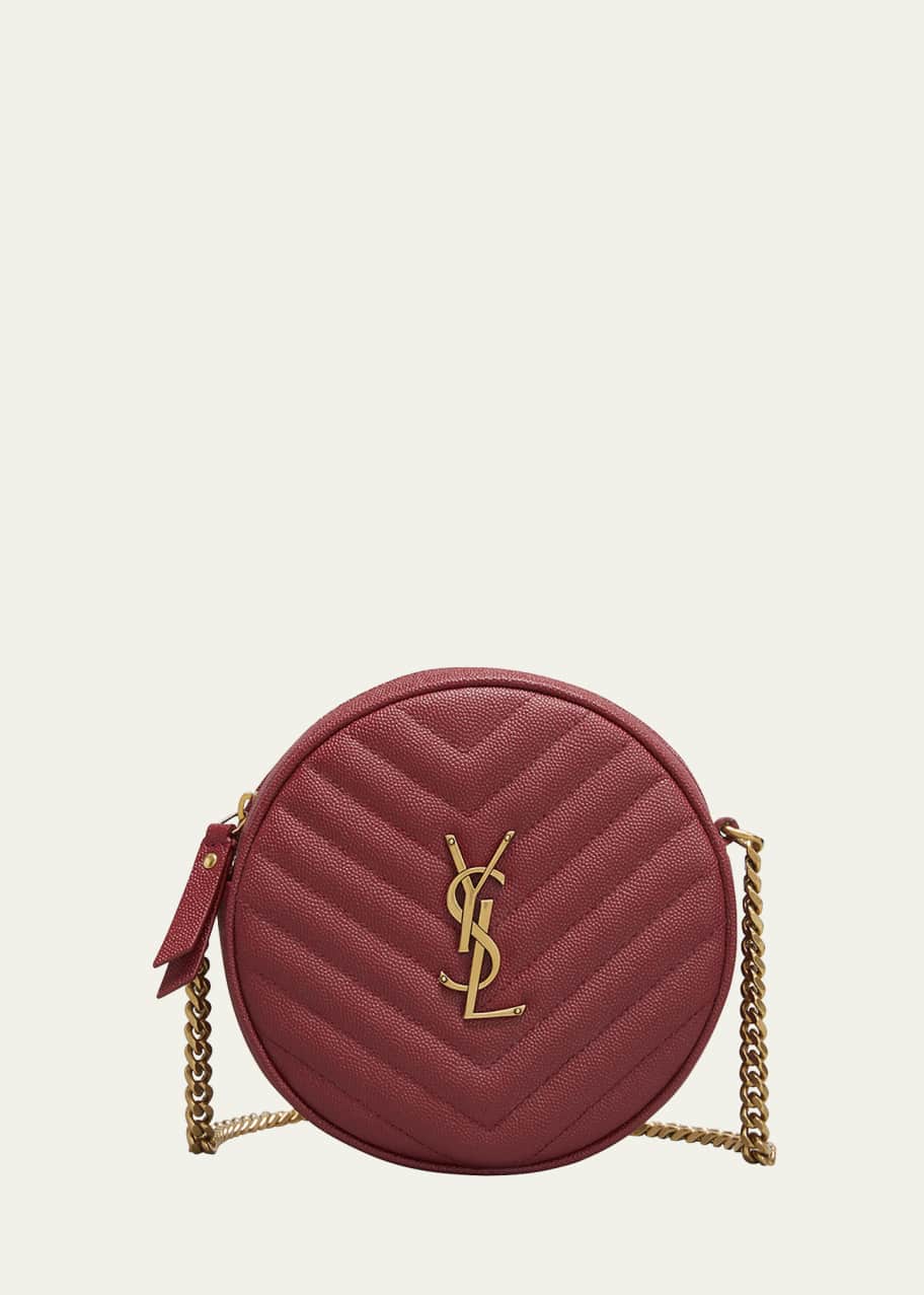 Saint Laurent Vinyle YSL Round Quilted Grain de Poudre Crossbody Bag