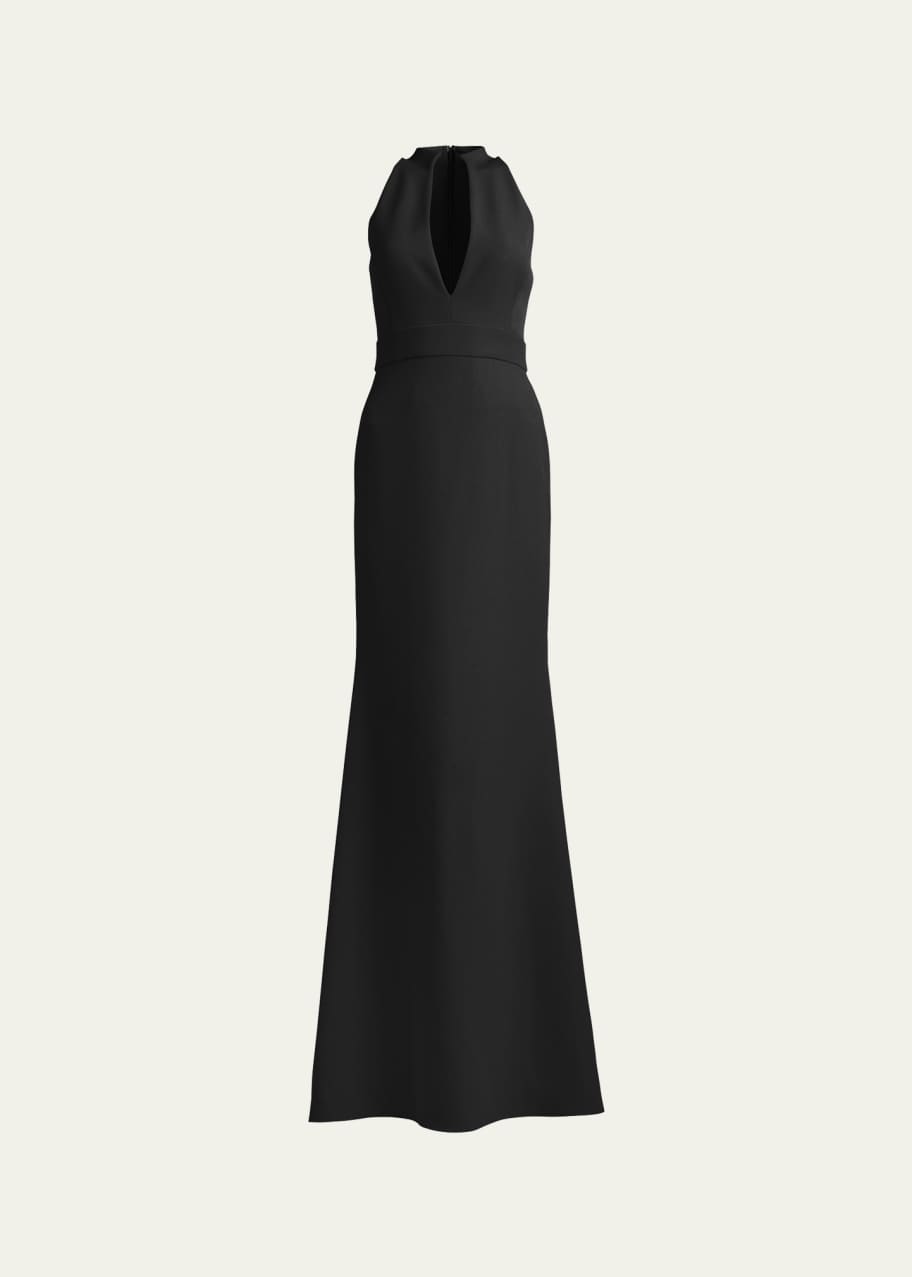 Image 1 of 1: V-Neck Column Gown with Cut-In Shoulders