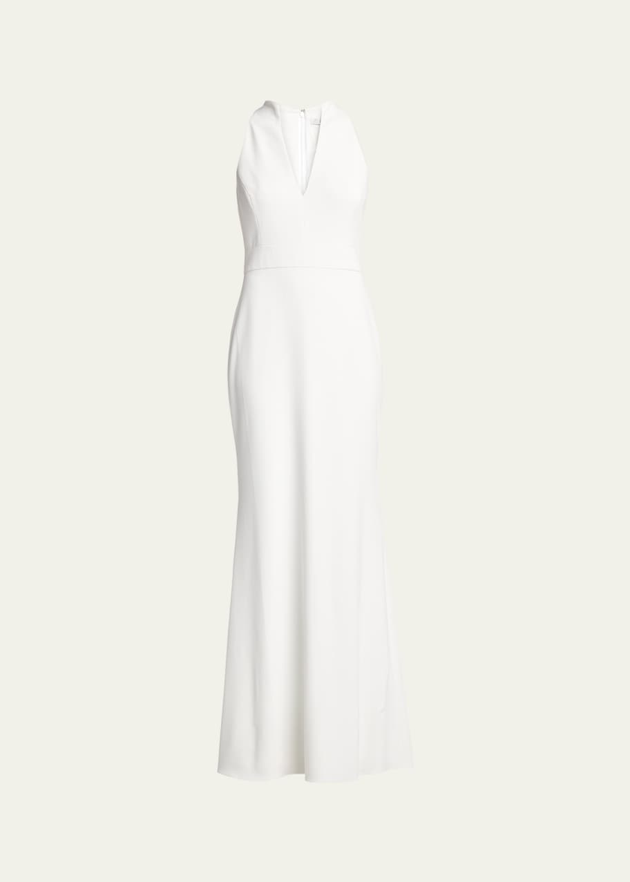 Badgley Mischka Collection V-Neck Column Gown with Cut-In Shoulders ...