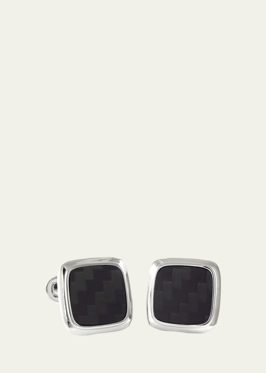 Image 1 of 1: Men's Black Carbon Fiber Soft Square Cufflinks