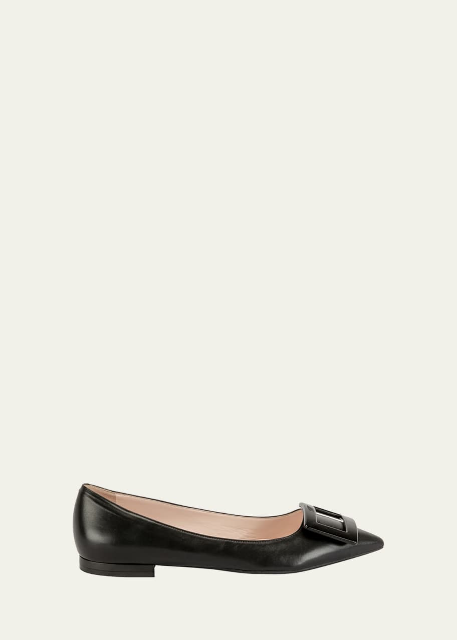 Roger Vivier Gommettine Leather Ballet Flats with Tonal Buckle ...