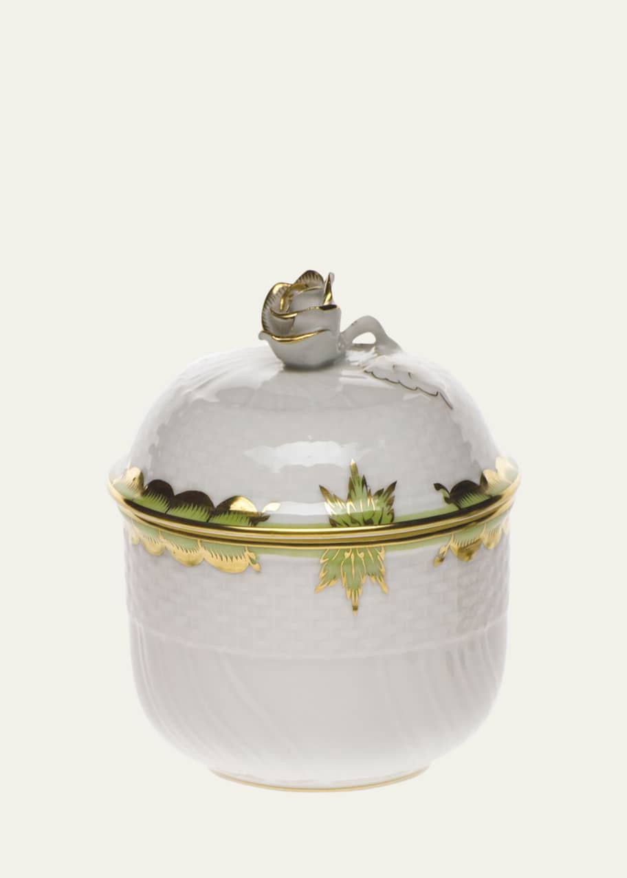 Image 1 of 1: Princess Victoria Green Covered Sugar Dish with Rose