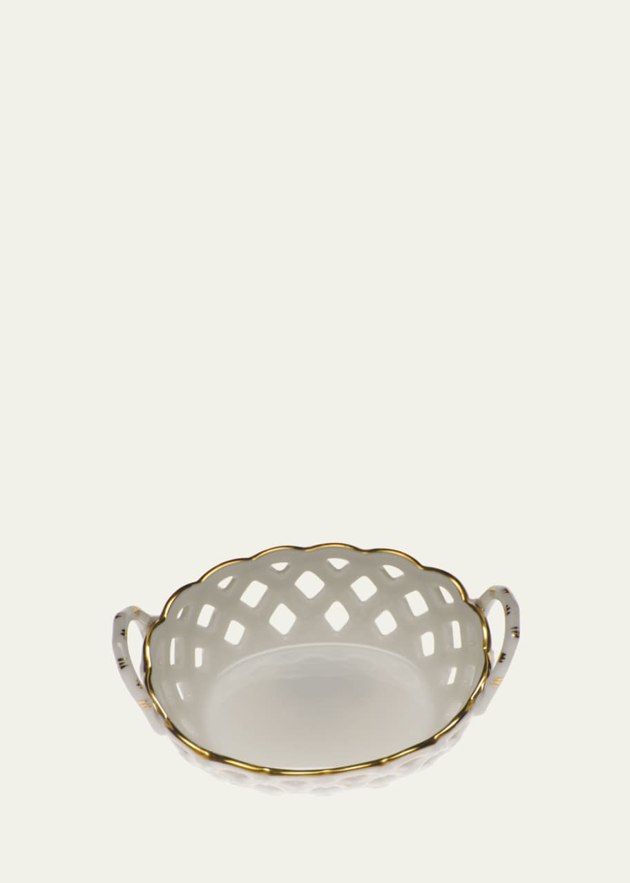 Image 1 of 1: Golden Edge Small Openwork Basket with Handles