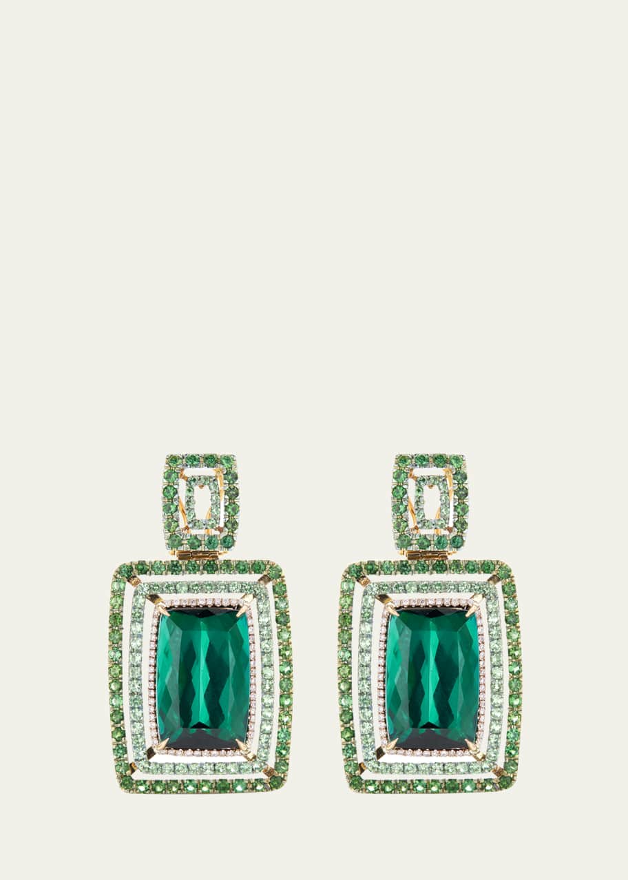 Image 1 of 1: 18K Yellow Gold and Titanium Chandelier Earrings with Diamonds and Tourmaline