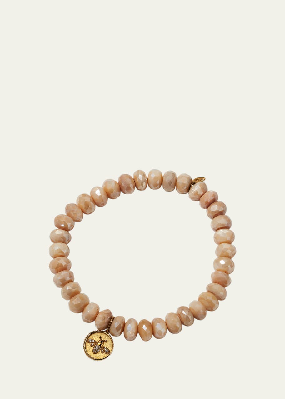 Image 1 of 1: 14k Diamond Bee Coin Sand Moonstone Bracelet