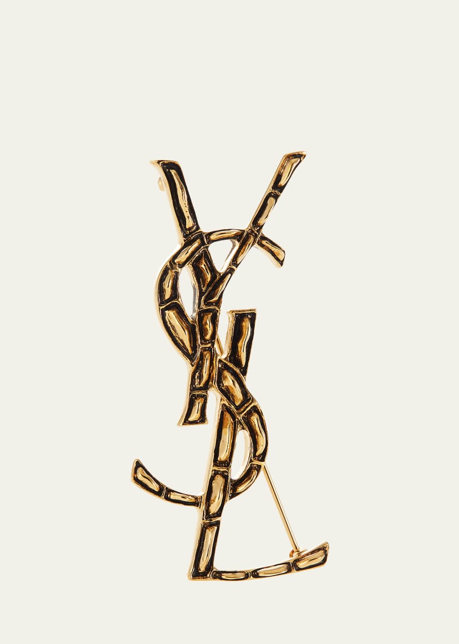 Saint Laurent Crocodile Textured YSL Brooch - Bergdorf Goodman