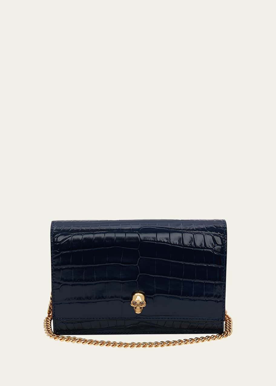 Alexander McQueen Mini MockCroc Crossbody Bag with Small Skull
