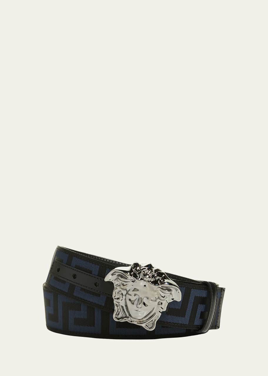Versace Men's Tonal Medusa/Greek Key Web Belt - Bergdorf Goodman