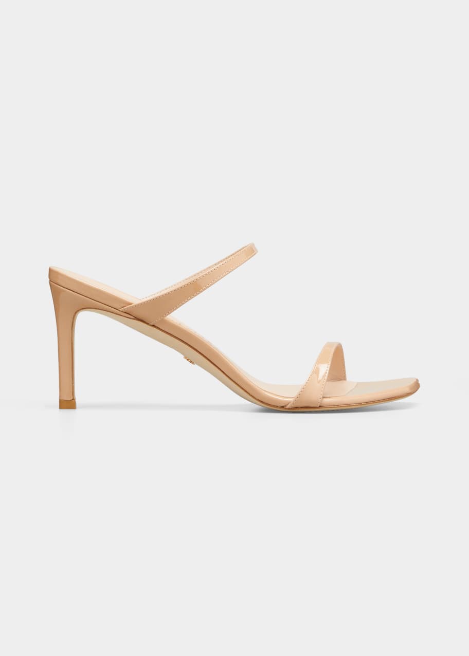 Stuart Weitzman Aleena 75 Naked Square Toe Patent Slide High Heel