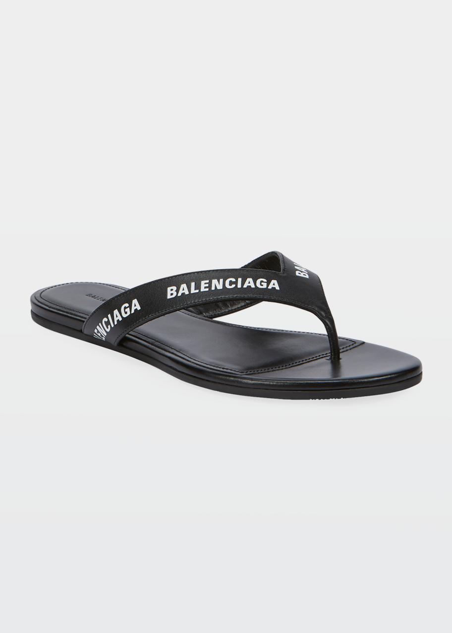 Balenciaga Leather Logo Thong Sandals - Bergdorf Goodman display picture 2